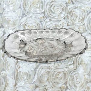 1960s Vintage Glass Silver Overlay Floral Relish Dish  11" x 6"